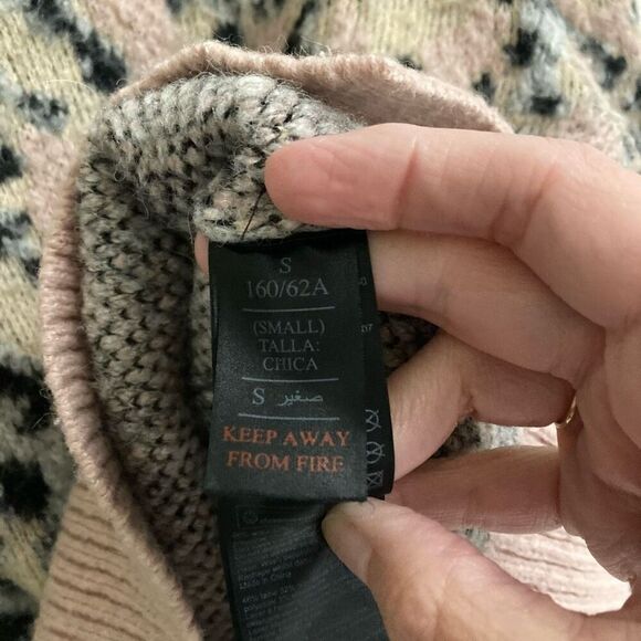 AllSaints Animal Print Cropped Aurora Crew Fuzzy Pink Leopard Sweater Women’s S - Picture 10 of 12